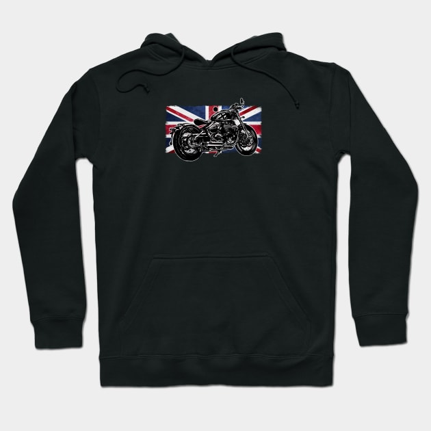 Bobber Bikies, Vintage Motorcycle Bike & Union Jack Hoodie by SW Longwave